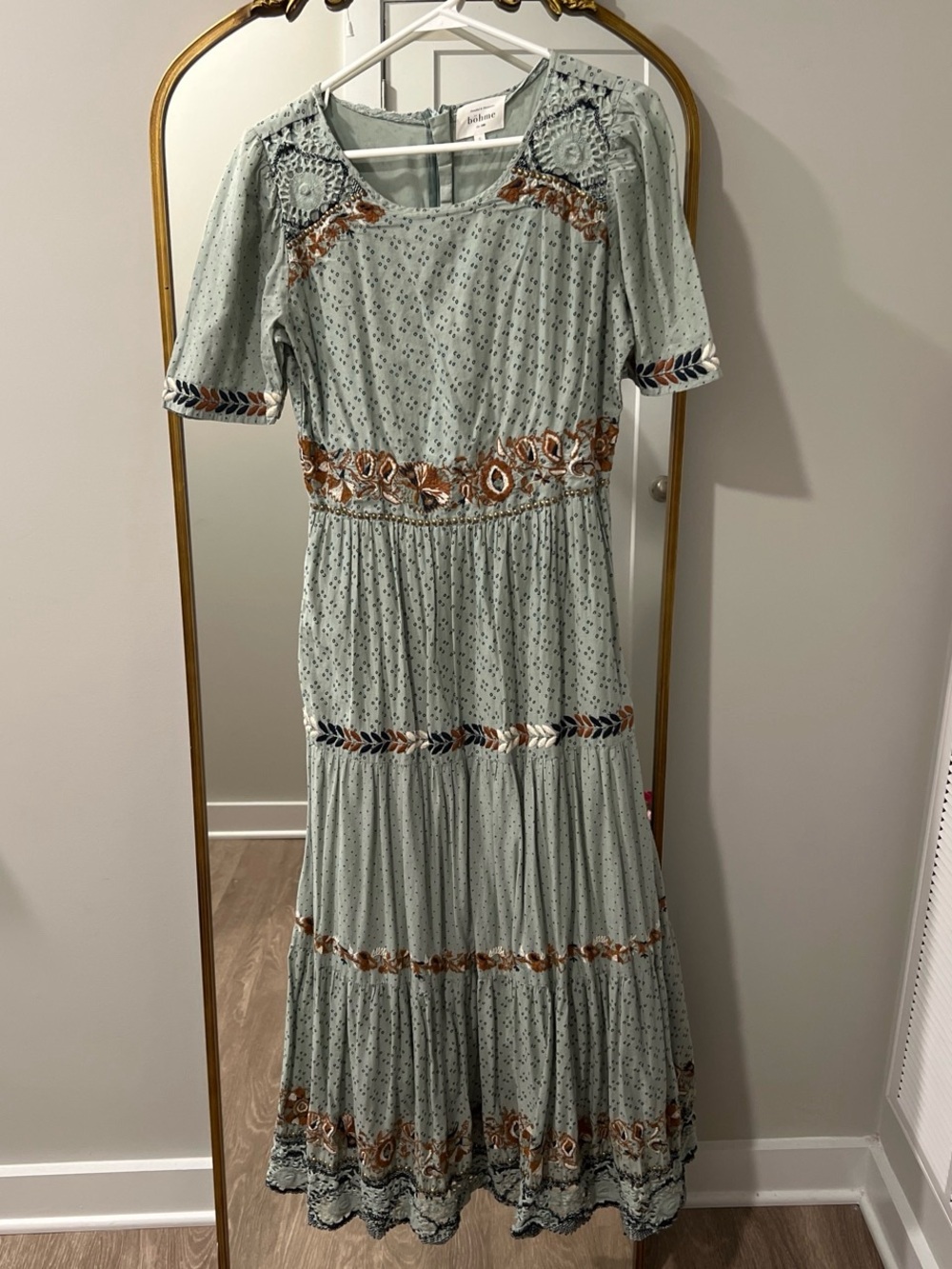 bohme Sage Embroidered Tiered Maxi Dress